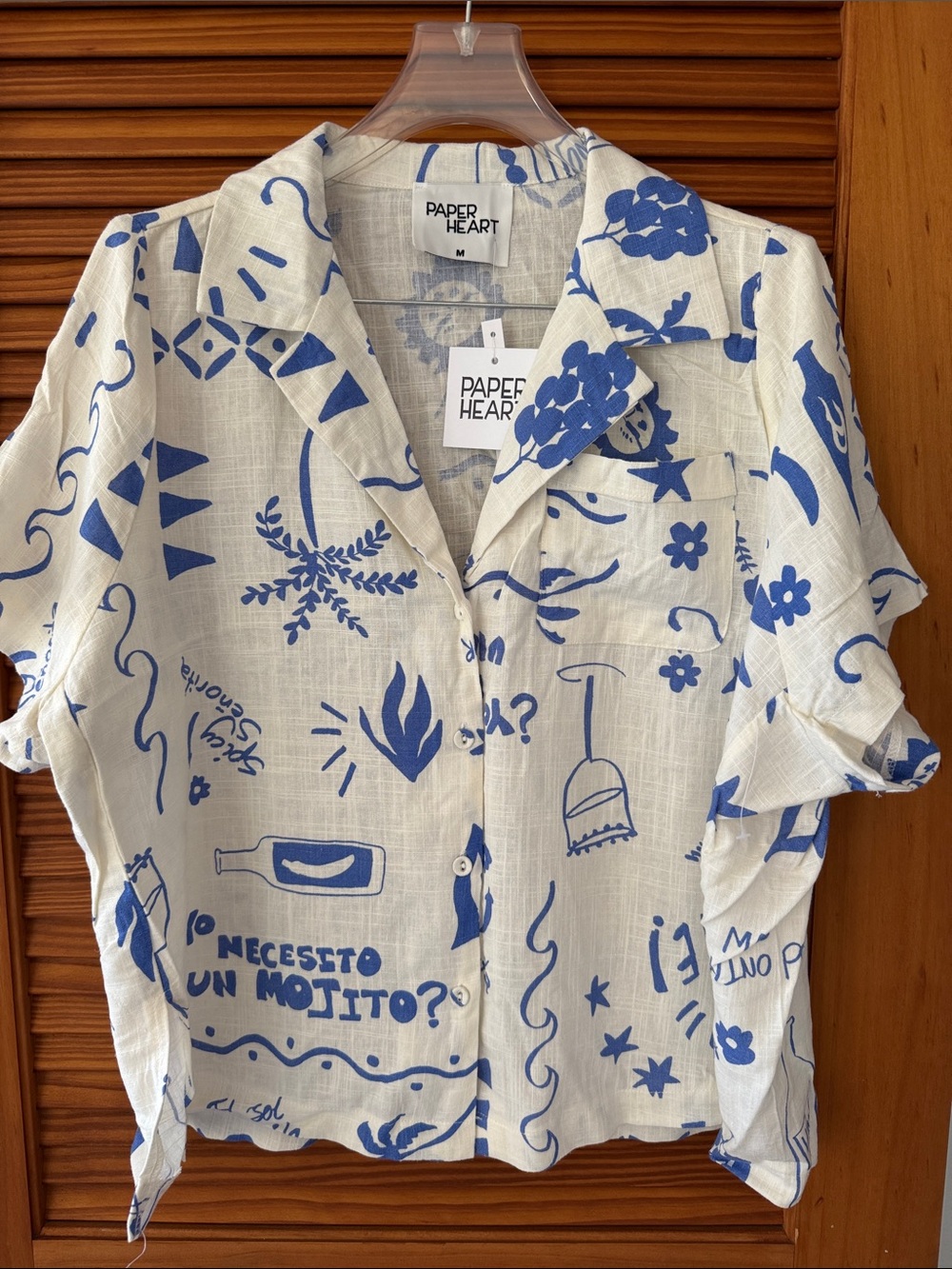 PAPER HEART Two Piece Blue & White Linen Blend Shirt and Skirt SET